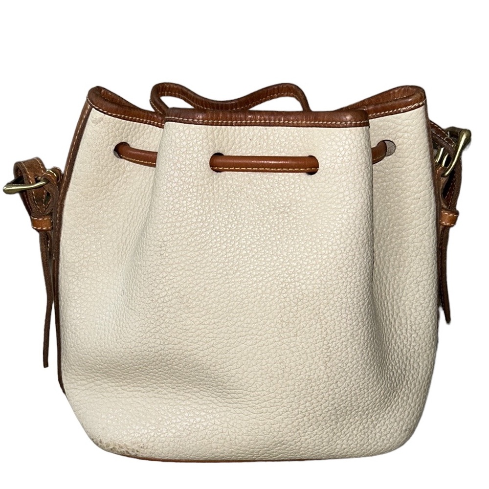 Vintage Dooney & Bourke 1980s Ivory Pebbled Leather Drawstring Bucket Bag - Picture 7 of 16